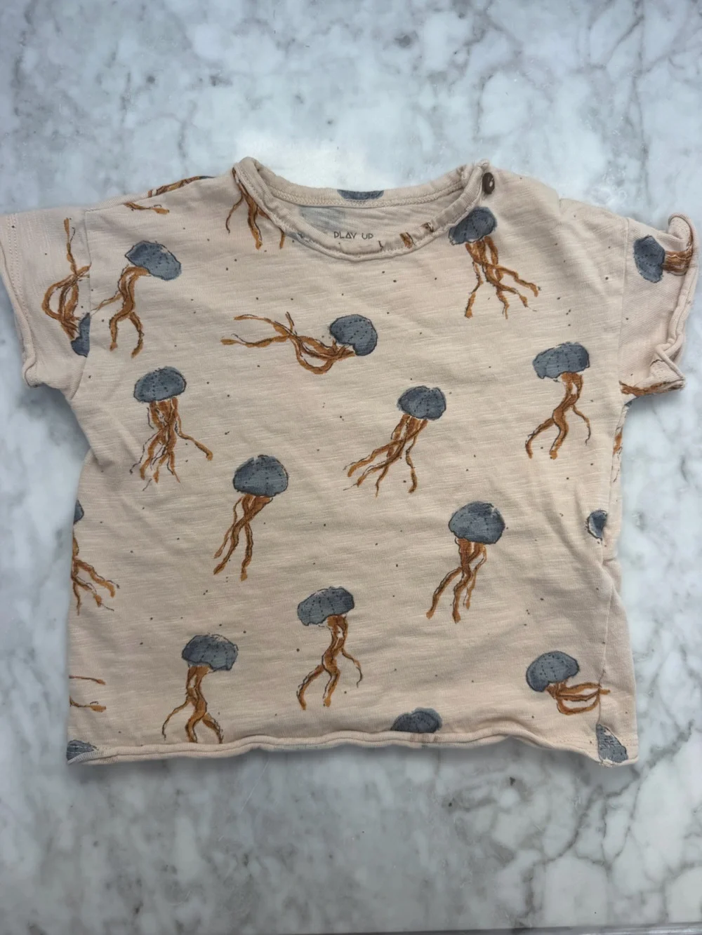 PLAY UP 12M Jellyfish Print Short Sleeve Top - Cream and Blue